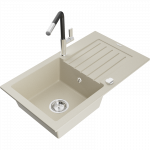 Mexen Pablo granito virtuvinė kriauklė su 1 skyriumi, su nutekėjimu ir virtuves vandentiekiu Flora, smėlinė - 6510-69-670401-07