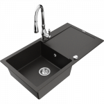 Mexen Leo granitinė vienos kameros plautuvė su nubėgėjančiu pavir&scaron;iumi ir Savita virtuviniu mai&scaron;ytuvu, juoda/auksinis