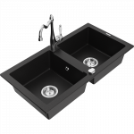 Mexen Mario granitinis dviejų skyrių virtuvės kriauklė su Carlai virtuvės mai&scaron;ytuvu, juoda - 6504-77-670700-00