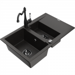 Mexen Gaspar granitinis 1,5 kamerų plautuvė su džiovinimo stalu ir juoda/auksine metaline virtuvės mai&scaron;ytuvu Carla - 6507-75-67?