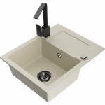 Mexen Enzo granito kriauklė su viena skyriumi ir nutekėjimu bei virtuviniu mai&scaron;ytuvu Rita, smėlio spalvos - 6506-69-670300-70