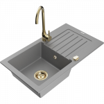 Mexen Pablo granitinis vienos kameros plautuvė su nusausintuvu ir virtuviniu čiaupu Telma, pilka - 6510-71-670200-50