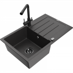 Mexen Bruno granito viengubas plautuvės su nutekamu įrankiu ir Duero virtuvės baterija, juodas ta&scaron;kuotas - 6513-76-671600-70-B