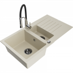 Mexen Matias granitinis plautuvė 1,5 skylių su nuvarvėtoju ir virtuvės mai&scaron;ytuvu Aster, smėlio spalvos - 6502-69-73450-07-B