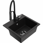 Mexen Milo vientisas akmens virtuvės kriauklė, 1 skyrius, su virtuvės mai&scaron;ytuvu Aster, juoda - 6505-77-73450-70-B