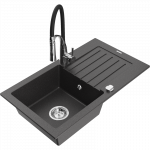 Mexen Pablo vienos kameros granitinė kriauklė su nutekėjimo lentyna ir virtuviniu mai&scaron;ytuvu Aster, juoda ta&scaron;kuota - 6510-76-734?