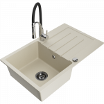 Mexen Bruno vienos plautuvės granitinė kriauklė su nusausinimo plok&scaron;te ir virtuvės mai&scaron;ytuvu Aster, smėlio - 6513-69-73450-07-B