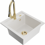 Mexen Vito granito virtuvės kriauklė 1 skyriumi su Elia virtuviniu mai&scaron;ytuvu, balta - 6503-20-670101-50