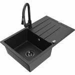 Mexen Bruno granitinis vienos dalies kriauklė su nusausintuvu ir virtuviniu mai&scaron;ytuvu Elia, juodas/sidabrinis metalikas - 6513-?