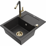Mexen Enzo granitinis vienos sekcijos virtuvės kriauklė su nutekamuoju ir virtuviniu mai&scaron;ytuvu Flora, juodas ta&scaron;kuotas - 6506-7?