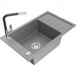 Mexen Elias granitinė plautuvė vienos kameros su nusausintuvu ir virtuvės mai&scaron;ytuvu Flora, pilka - 6511-71-670401-07