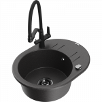 Mexen Kevin granitinis virtuvės plautuvės rinkinys su dujine mai&scaron;ykle Duo, juodas su ta&scaron;keliais - 6517-76-671701-70-B