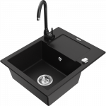 Mexen Enzo vienos kameros granitinė kriauklė su lataku ir virtuviniu mai&scaron;ytuvu Telma, juodas - 6506-77-670200-70