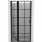Mexen Mist kairiosios atveriamos du&scaron;o durys, 85 cm, juodas tinklelis, juodos - 8A4-085-000-70-77-L