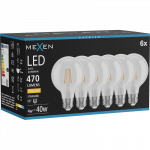 Mexen Vintis 6x LED filamentinė lemputė E27, G80, 4W, &Scaron;ilta - 2700K, 470 lm, skaidri - L155-E27-0427-00x06