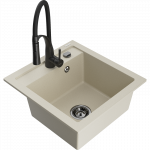 Mexen Vito vienos kameros granito virtuvės kriauklė su virtuviniu mai&scaron;ytuvu Aster, smėlio spalvos - 6503-69-73450-70-B