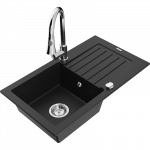 Mexen Pablo vienos sekcijos granitinis virtuvės kriauklė su nutekėjimu ir Elia virtuviniu mai&scaron;ytuvu, juodas - 6510-77-670101-00