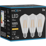 Mexen Vintis 3x LED siūlo lemputė E27, ST64, 8W, &Scaron;ilta - 2200K, 1055 lm, permatoma - L152-E27-0822-00x03