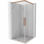 Mexen Rox Duo slankiojamas du&scaron;o kabina 75 x 75 cm, permatomas, &scaron;epečiu valyta vario spalva - 8C2D-075-075-65-00