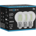 Mexen Vintis 3x LED gijų lemputė E27, G45, 4W, 55 lm, žalia - L156-E27-04XX-46x03