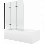 Mexen Cubik stačiakampė vonia 160 x 70 cm su apvalkalu ir trijų dalių 120 cm ekranu, skaidrus, juodas - 550316070X9012037000