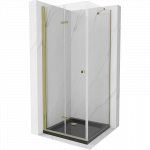 Mexen Lima sulankstoma du&scaron;o kabina 90 x 90 cm, permatoma, auksinė + Flat padėklas, juodas - 856-090-090-50-00-4070G