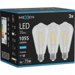 Mexen Vintis 3x LED filamento lempa E27, ST64, 8W, &Scaron;alta - 6500K, 1055 lm, skaidri - L152-E27-0865-00x03