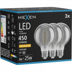 Mexen Vintis 3x LED siūlinė spiralinė lemputė E27, G80, 8W, &Scaron;ilta - 2200K, 450 lm, dūminė - L165-E27-0822-70x03