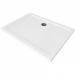 Mexen Flat stačiakampė slim du&scaron;o padėklas 140 x 80 cm, baltas, sifonas juodas - 40108014B