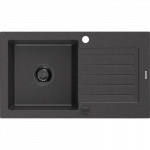 Mexen Pablo granitinė virtuvės plautuvė su viena kamera ir nusausinimo pavir&scaron;iumi 752 x 436 mm, juodas ta&scaron;kuotas, juodas sifona?