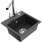 Mexen Milo granito plautuvė su viena kamera ir &bdquo;Duero&ldquo; virtuviniu mai&scaron;ytuvu, juoda su ta&scaron;kučiais - 6505-76-671600-00