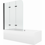 Mexen Cube stačiakampė vonia 170 x 80 cm su apvalkalu ir 3 dalių pertvara 120 cm, skaidri, juoda - 550517080X9012037000