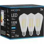 Mexen Vintis 3x LED gijų lemputė E27, ST64, 10W, &Scaron;alta - 6500K, 1320 lm, skaidri - L152-E27-1040-00x03 - L152-E27-1065-00x03