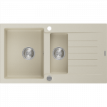 Mexen Matias granito virtuvės kriauklė 1,5 skylių su džiovykle 900 x 505 mm, smėlio spalvos, chromuotas sifonas - 6502901505-69