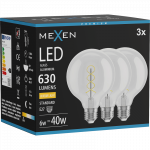 Mexen Vintis 3x LED spiralės siūlelio lemputė E27, G95, 6W, &Scaron;ilta - 2700K, 630 lm, skaidri - L167-E27-0627-00x03