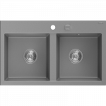 Mexen Hektor granitinis dviejų skyrių virtuvės kriauklė 800 x 480 mm, pilka, chromuota sifonas - 6521802000-71