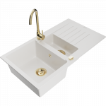 Mexen Matias granitinė 1,5 kamerų kriauklė su nusausintuvu ir virtuviniu mai&scaron;ytuvu Telma, balta - 6502-20-670200-50