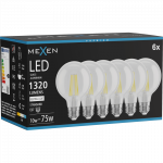 Mexen Vintis 6x LED gijų lemputė E27, G80, 10W, Neutralus - 4000K, 1320 lm, skaidrus - L155-E27-1040-00x06