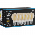 Mexen Vintis 6x LED gijų lemputė E27, A60, 4W, &Scaron;ilta - 2700K, 400 lm, gintaro - L150-E27-0427-50x06