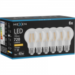 Mexen Vintis 6x lemputė kaitinamosios LED E27, A60, 6W, &Scaron;ilta - 2200K, 720 lm, skaidri - L150-E27-0622-00x06