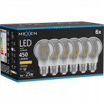 Mexen Vintis 6x LED filamentinė lemputė E27, A60, 6W, &Scaron;ilta - 2200K, 450 lm, smoke - L150-E27-0622-70x06