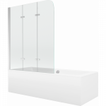 Mexen Cube stačiakampė vonia 180 x 80 cm su apdaila ir 3-sparnių 120 cm pertvara, skaidrus, chromas - 550518080X9012030100