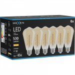 Mexen Vintis 6x LED spiralinė siūlo lemputė E27, ST64, 6W, &Scaron;ilta - 2700K, 530 lm, gintarinė - L162-E27-0627-50x06