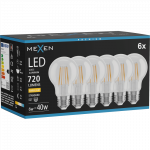 Mexen Vintis 6x LED gijų lemputė E27, A60, 6W, &Scaron;ilta - 2700K, 720 lm, skaidri - L150-E27-0627-00x06