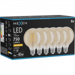 Mexen Vintis 6x Lemputė filamentinė LED E27, G95, 8W, &Scaron;ilta - 2200K, 750 lm, gintaras - L157-E27-0822-50x06