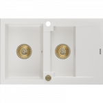 Mexen Gaspar granitinė 1,5 sektoriaus plautuvė su nusausintuvu 737 x 475 mm, balta, aukso sifonas - 6507731505-20-G