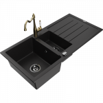 Mexen Andres granitinė 1,5 kamerų kriauklė su nusausintoju ir Carlą virtuvės mai&scaron;ytuvu, juoda - 6515-77-670700-50-B