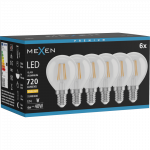 Mexen Vintis 6x LED gijų lemputė E14, G45, 6W, &Scaron;ilta - 2700K, 720 lm, skaidri - L156-E14-0627-00x06