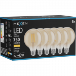 Mexen Vintis 6x LED filamentinė lemputė E27, G95, 8W, &Scaron;ilta - 2700K, 750 lm, gintaro - L157-E27-0827-50x06