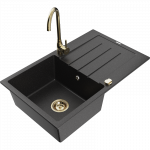 Mexen Bruno granitinė vienos kameros plautuvė su nusausintuvu ir virtuviniu mai&scaron;ytuvu Telma, juoda/sidabrinė